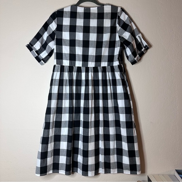 NO OFFERS ROOLEE black / white Buffalo check plaid short sleeve babydoll dress S - Picture 9 of 11